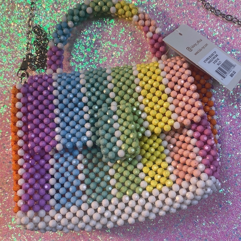 Lulu NYC hand, crafted, stripes, beaded, mini bag, multicolored, rainbow 🌈